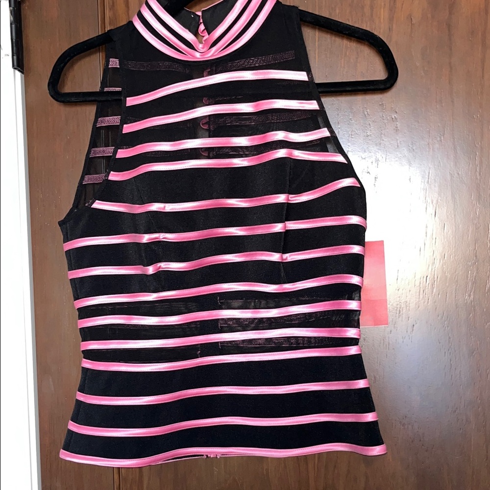 JS Collections Pink and Black Striped Blouse